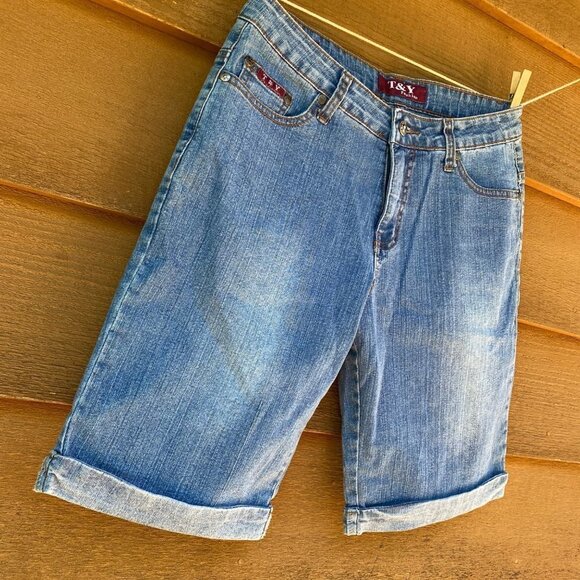 T & Y Fashion Straight High Waisted Cuffed Blue Jean Shorts Denim - Picture 13 of 13